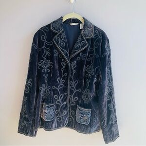 Laura Ashley Jacket Blazer Lavender Grey Velvet Embroidered Paisley Boho Small